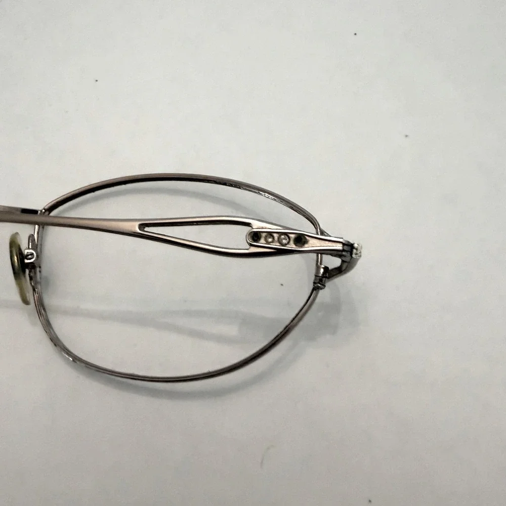 Vintage Silver Metal Oval Eyeglasses Rhinestone Detail Frames Womens